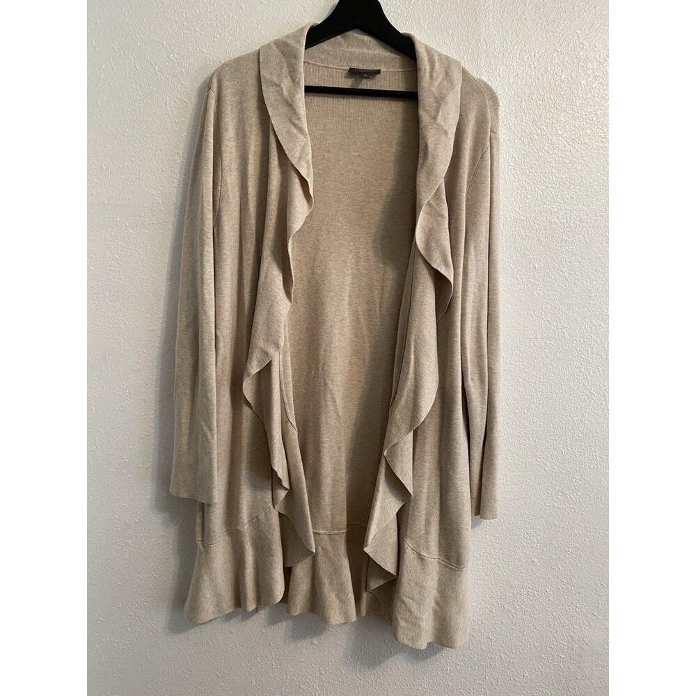 The Limited Long Beige Open Waterfall Ruffle Cardigan M Cottage Fairy Dainty D4